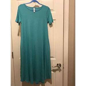 Zenana Premium Short Sleeve Crew Neck A-Line Round Hem Dress Small Teal NEW.C15